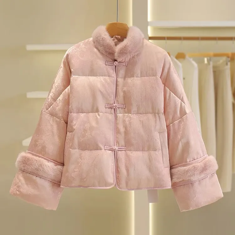 国风新中式拼接提花女2025冬季国风盘扣外套潮国潮保暖时尚加厚