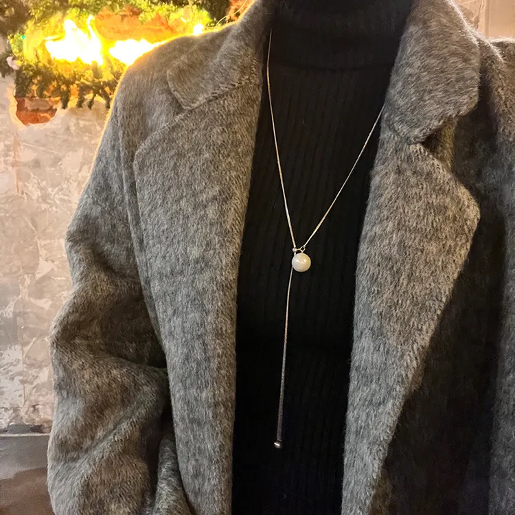 钛钢项链 秋冬长款毛衣链抽拉可调节一颗珠项链小众简约百搭