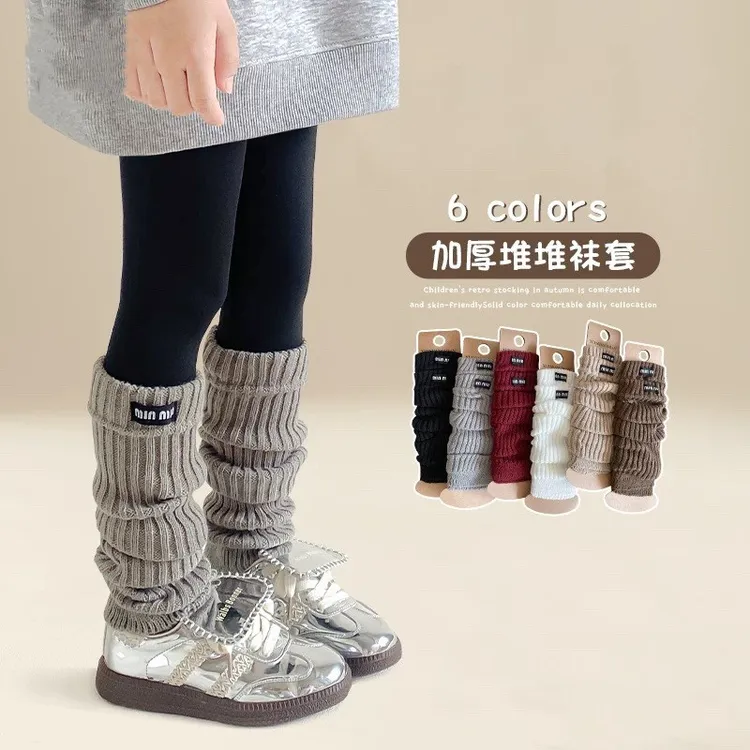儿童袜套秋冬季女童针织布标堆堆袜韩版安可拉红加厚保暖长筒袜套