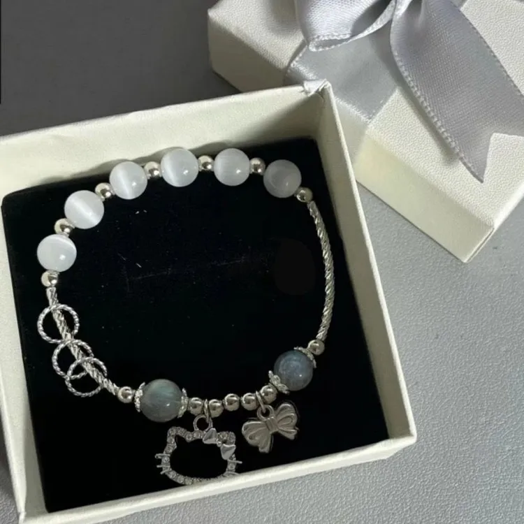 铜合金亚克力手链 灰月光结kt猫情侣手链手工串珠手串