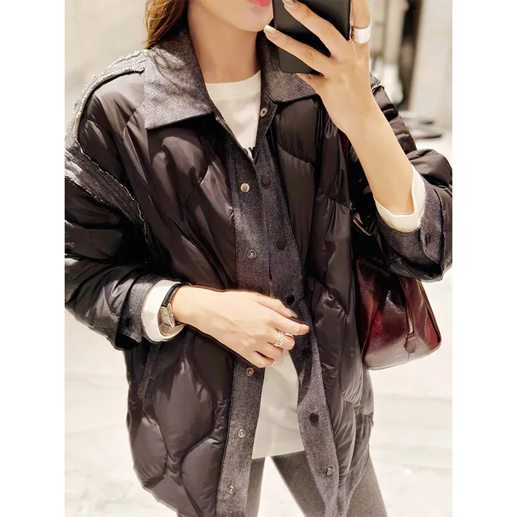 美洋MEIYANG 假面牛仔鹅绒服 酷炫有腔调~菱格绗缝拼接羽绒服