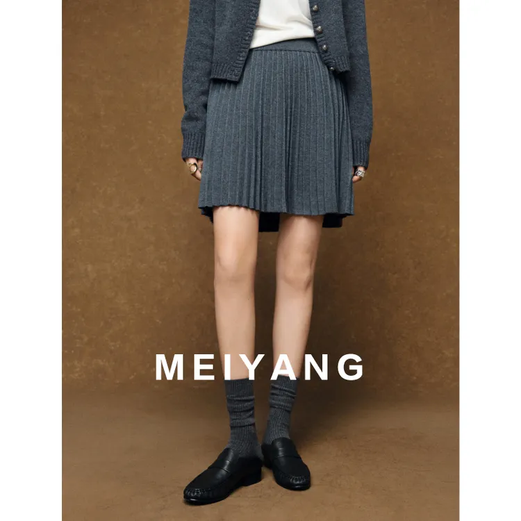 美洋MEIYANG 芮拉针织百褶裙 可机洗舒弹丝羊毛|JK学院A字中裙