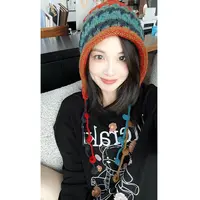 美洋MEIYANG彩虹毛线帽 复古俏皮撞色针织保暖冬天护耳包头帽