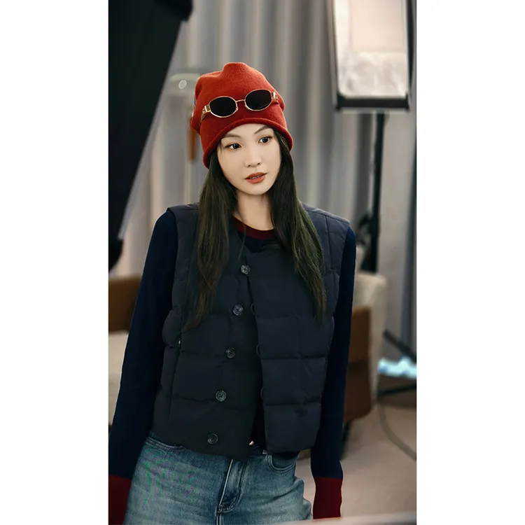 美洋MEIYANG 雪立方鹅绒马甲 微皱高密绗缝豆腐格圆领羽绒服马夹