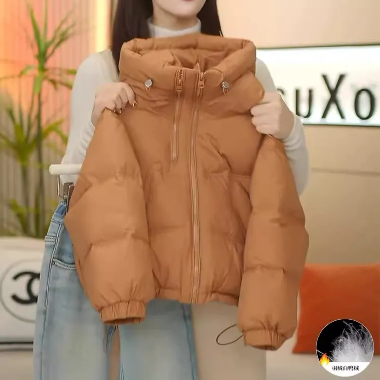 女童连帽羽绒服2024冬款加厚外套短款面包服白鸭绒保暖上衣冬装潮