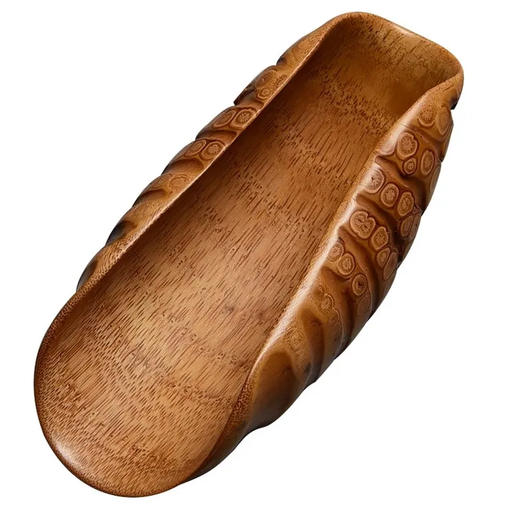 精磨卷叶形老竹根茶则 手工文玩老竹茶荷 竹茶则赏茶荷茶道零配件