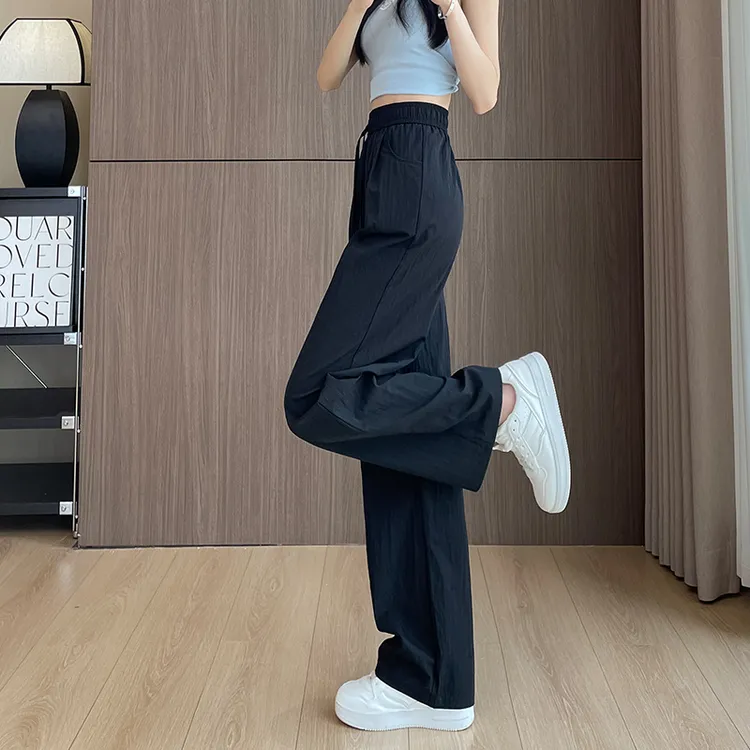 山本裤女夏季薄款2024新款高腰垂感直筒裤宽松慵懒冰丝窄版阔腿裤