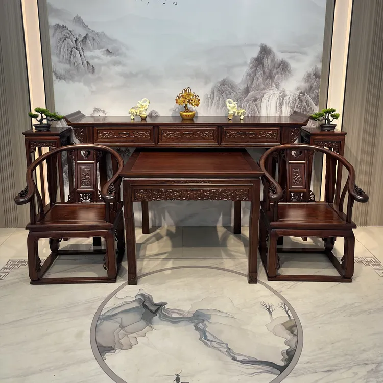 乌金木新古典中堂六件套 实木翘头