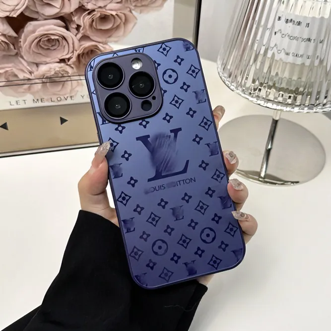 奢华苹果16玻璃手机壳适用iPhone15/14Pro暗夜紫磨砂镜头膜保护套