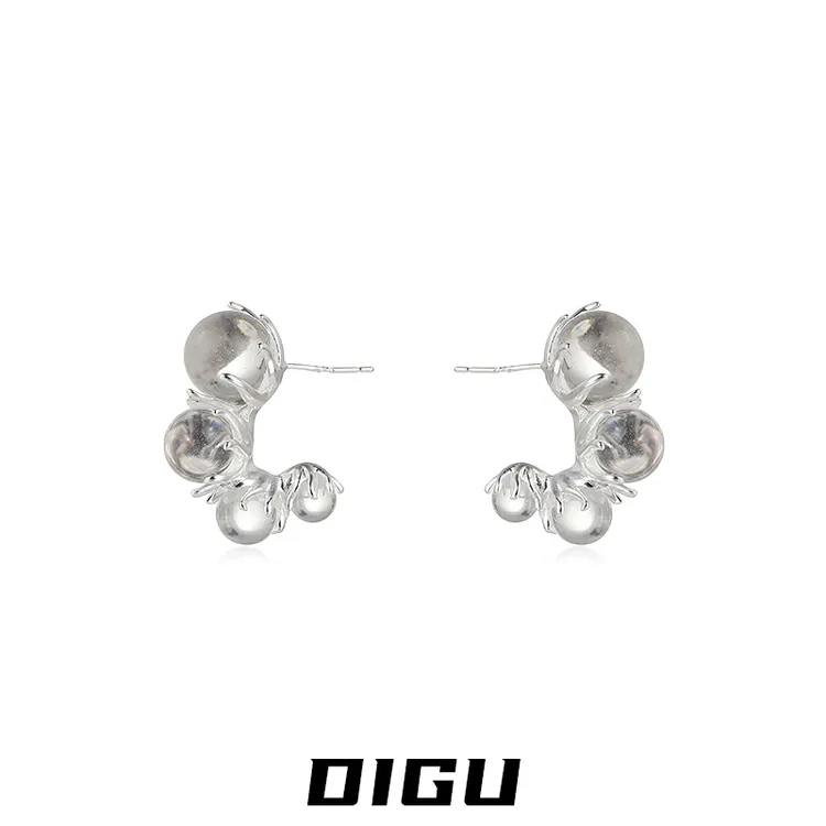 嘀咕家 铜合金耳饰 水晶串珠耳环女气质小众设计感耳钉高级感耳饰