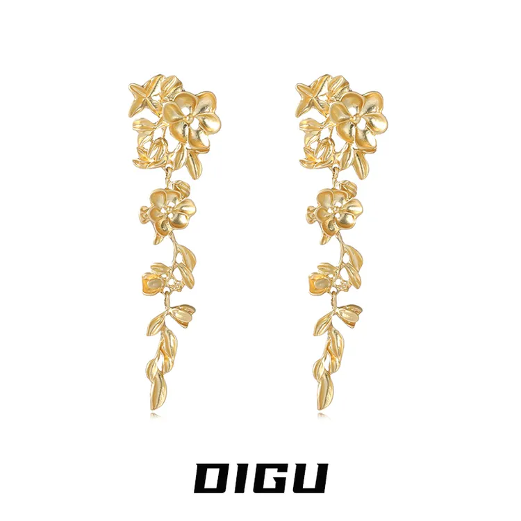 嘀咕家 合金耳饰 富贵花~金色花朵流苏耳环女流苏耳钉耳饰