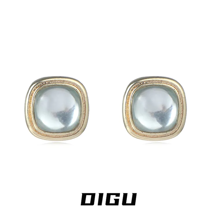 嘀咕家 铜合金耳饰 百搭方形水晶耳环女法式复古耳钉小众耳饰