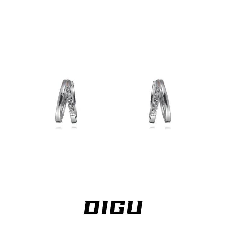 嘀咕家 铜合金合成锆石耳饰 小巧双层镶钻金属耳环女日常耳钉耳饰