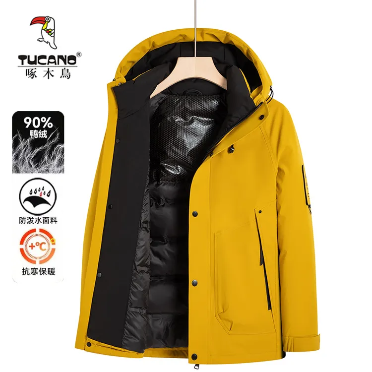 啄木鸟户外黄色情侣羽绒服男女同款冬季加厚时尚保暖休闲工装外套