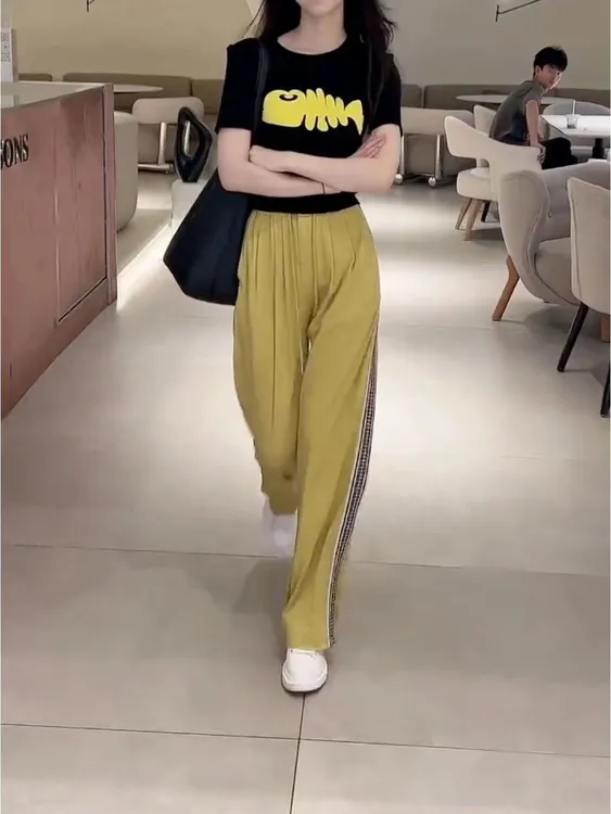 窄版阔腿裤女夏季薄款高腰显瘦时尚洋气直筒裤垂感休闲宽松运动裤