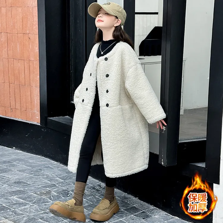 女童皮毛一体仿皮草外套新款冬季水貂绒女宝中长款韩版羊羔毛大衣