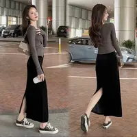 【工厂直发】2025春秋金丝绒百搭裙新款女装修身显瘦中长款半身裙