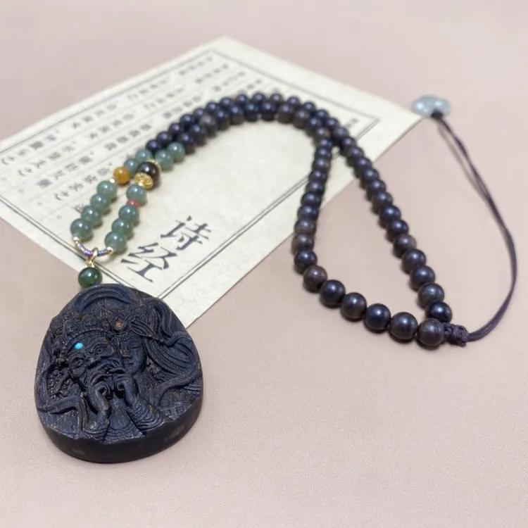 【天禧沉香】芽庄白奇楠手串配白奇雷料沉香木制双面雕刻