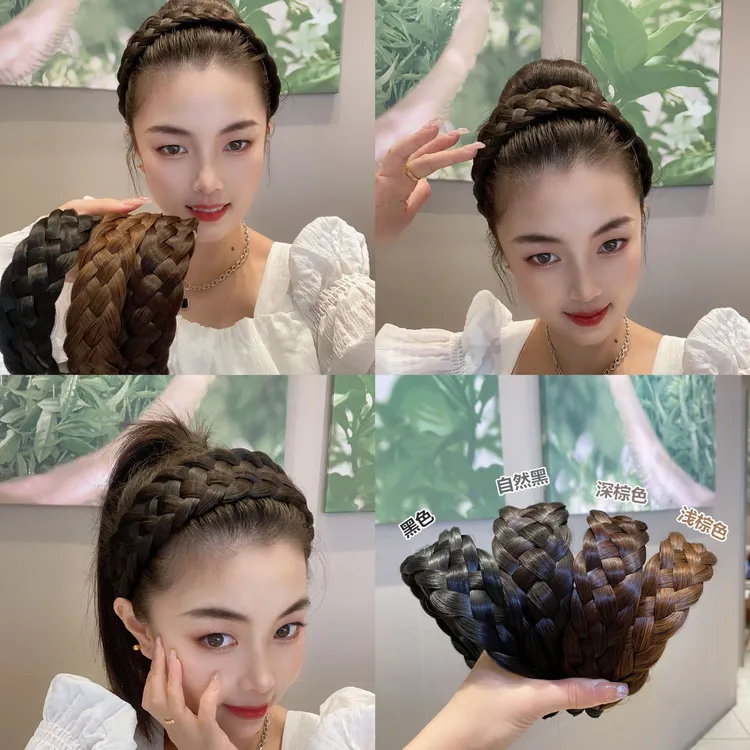 加宽鱼骨辫假发发箍 麻花辫遮白发女