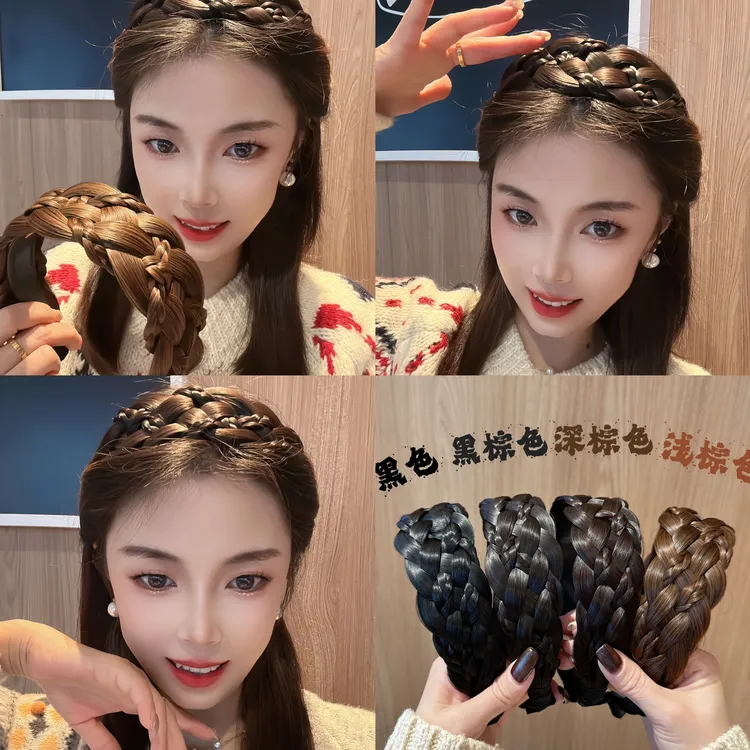 新款百搭宽边假发麻花辫子编发箍女 鱼骨头箍发卡头饰遮白发减龄