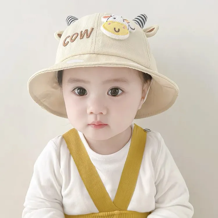 婴儿渔夫帽春秋季可爱小牛超萌遮阳盆帽帽子薄款男女宝宝韩版