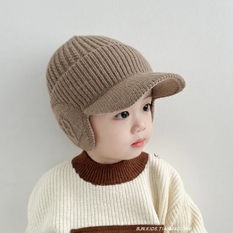 宝宝鸭舌帽秋冬季男女童韩版婴儿防风护耳毛线帽针织保暖儿童冬帽