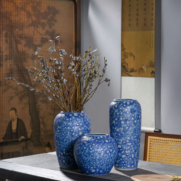 台面装饰花瓶特色釉水景德镇干插花鲜花器手工雕刻花盆热卖百搭风