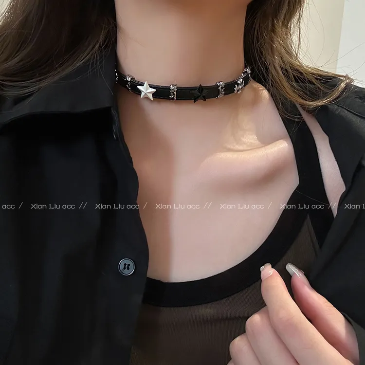 铜合金皮质项链  黑色星星项链小众设计高级感项圈气质百搭锁骨链
