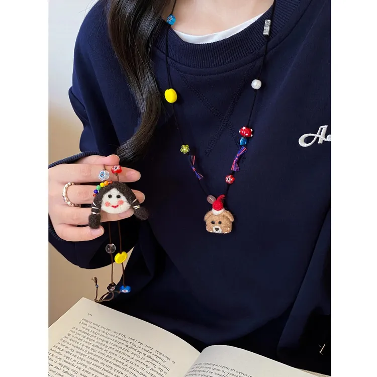 非金属布艺项链 手作款童趣玩偶项链女秋冬卡通百搭高级感毛衣链