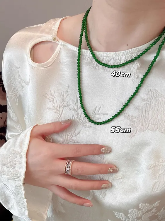 合金项链  周冬雨同款绿色串珠项链女复古百搭显白颈链高级感配饰