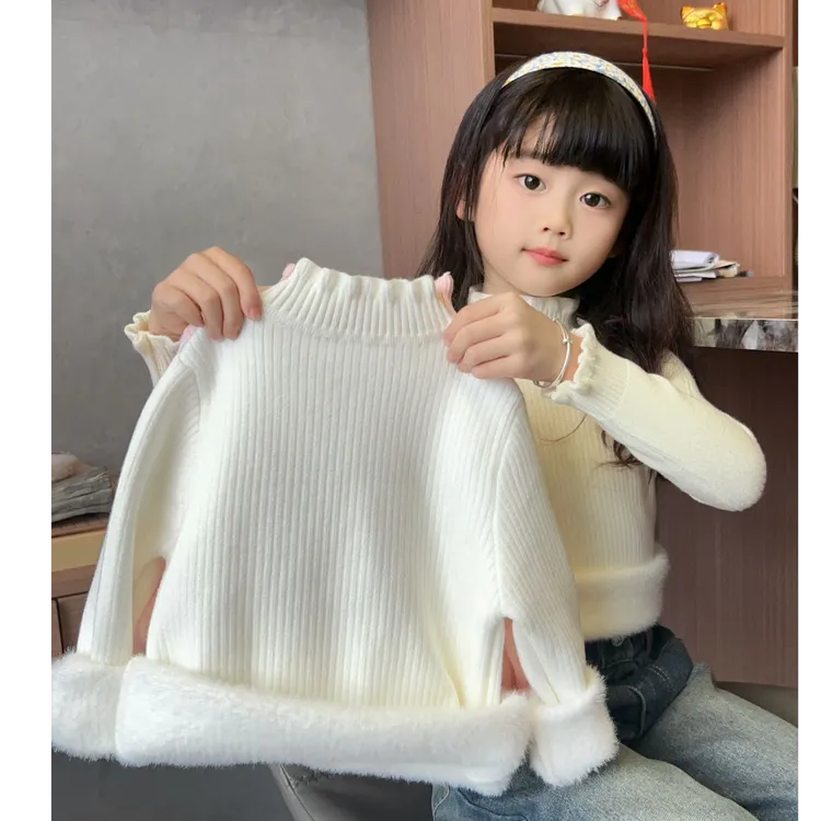 女童一体绒毛衣2025年秋冬爆款女孩半高领加绒内搭柔软亲肤毛衣