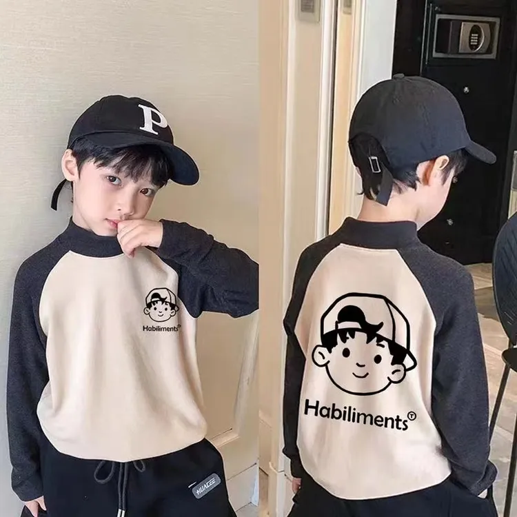 男童打底衫秋冬装新款德绒保暖儿童半高领T恤长袖中大童撞色上衣