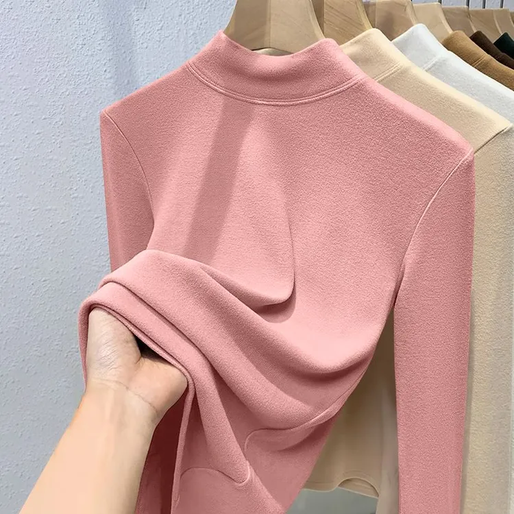 半高领德绒打底衫女2023秋冬季新款修身加厚保暖内搭上衣长袖T恤