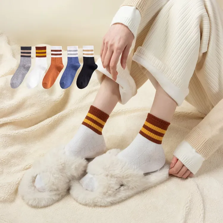 美拉德袜子女中筒袜秋冬情侣款长袜复古条纹学院风配勃肯鞋袜7双