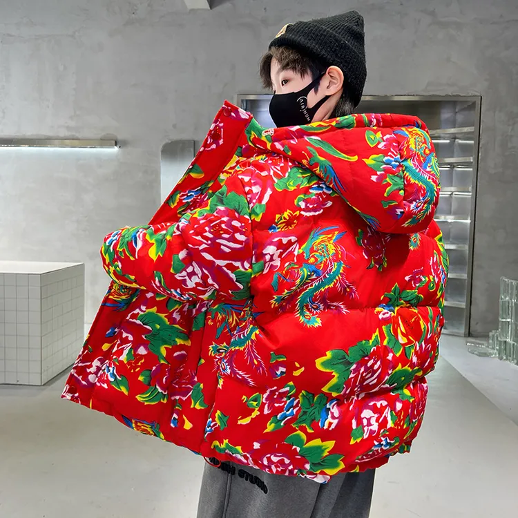 男童秋冬款东北大花袄子中大童碎花棉衣棉袄加厚印花中国风棉服潮