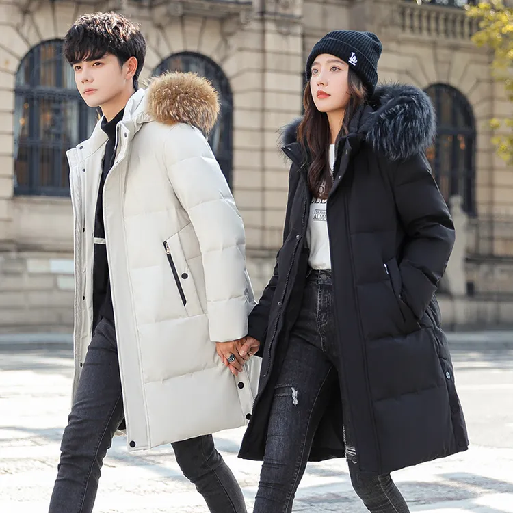 情侣羽绒服男女同款冬季新款貉子毛领中长款加厚保暖休闲冬装外套