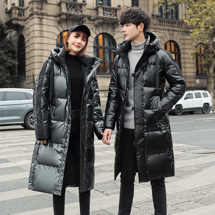 亮面情侣羽绒服男女中长款加厚保暖冬季免洗青年韩版潮流防寒外套