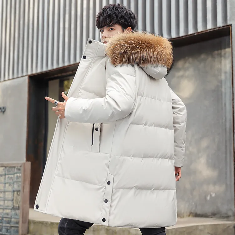 羽绒服男中长款加厚保暖白鸭绒貉子毛领冬季休闲潮流男款高档外套