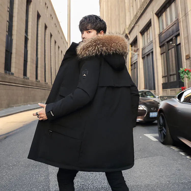 冬季新款工装羽绒服加厚保暖中长款休闲潮流青年修身连帽男士外套