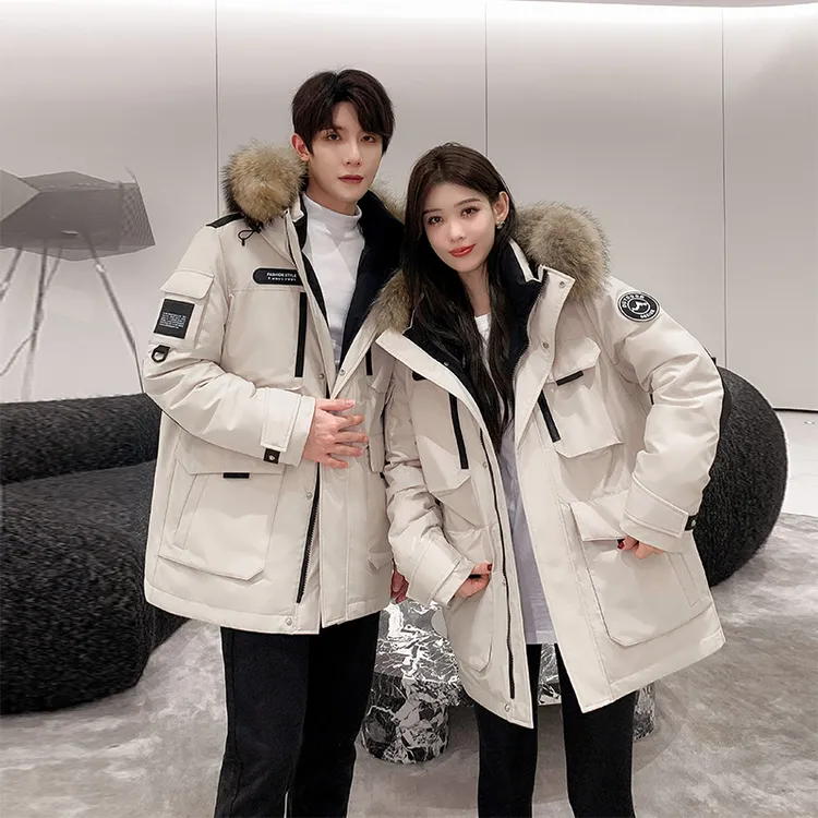 情侣款户外羽绒服男女中长款冲锋衣冬季新款加厚保暖工装极寒外套