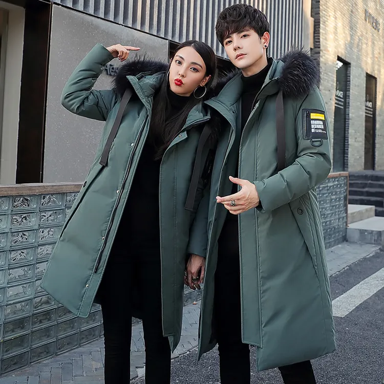 冬季新款羽绒服男长款过膝男女同款加厚冬装时尚韩版情侣修身外套