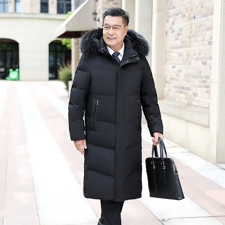 男士长款过膝羽绒服男冬季加厚保暖中老年男款休闲高档大毛领外套