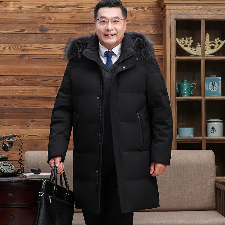 冬季新款羽绒服男中长款加厚中老年人男士大毛领高档休闲男装外套