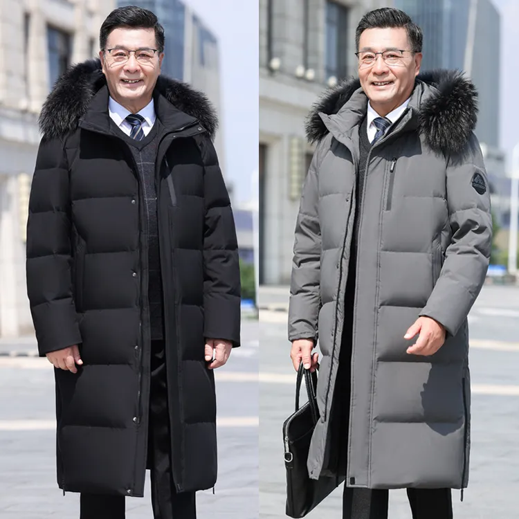 冬季鹅绒服男长款过膝东北加厚保暖中老年男士鹅绒爸爸装羽绒大衣