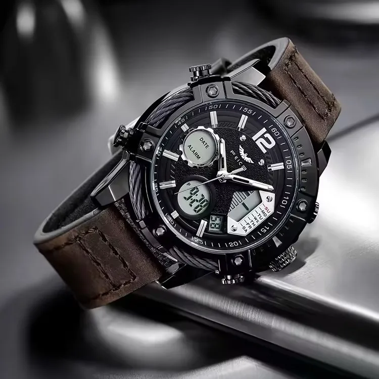 【旗舰店直营】飞克黑武士男士手表防水双显高档夜光款运动计时表