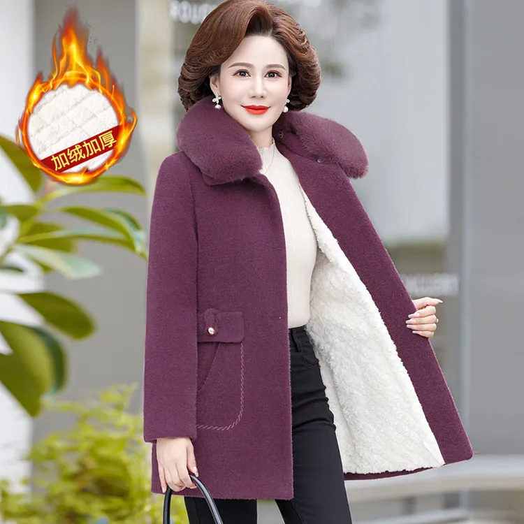 妈妈冬装保暖棉衣外套中长款中老年女秋冬新款加绒加厚水貂绒大衣