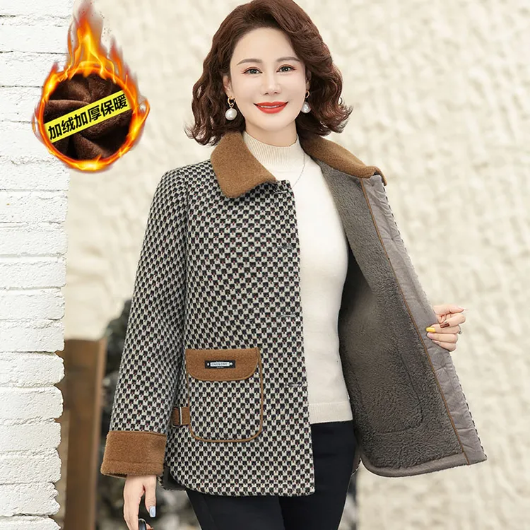 小个子妈妈秋冬外套洋气水貂绒上衣中老年女冬装加绒保暖毛呢子衣