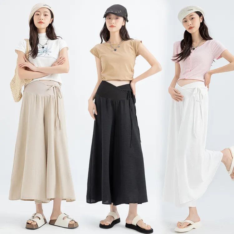 肖晓笑孕妇低腰阔腿裤裙夏季新款怀孕期薄款垂感宽松休闲裤有里布