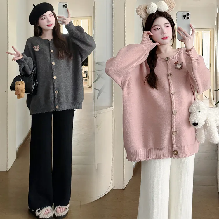 肖晓笑2025新款春秋季孕妇装开衫毛衣怀孕期宽松休闲减龄上衣外套