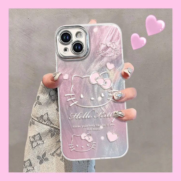 晕染KT猫适用于苹果15pro精孔羽纱壳14/13手机壳简约高级感女款